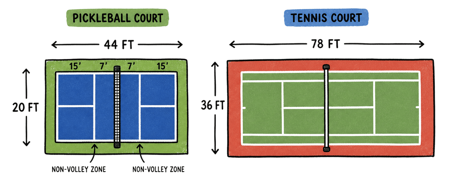 Pickleball setup on a tennis court